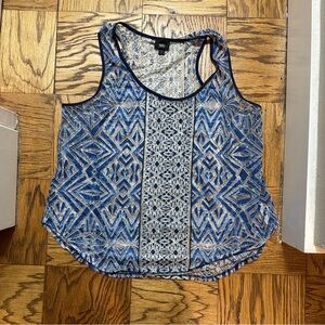 Mossimo Blue & White Sheer Sleeveless Tank Top XXL